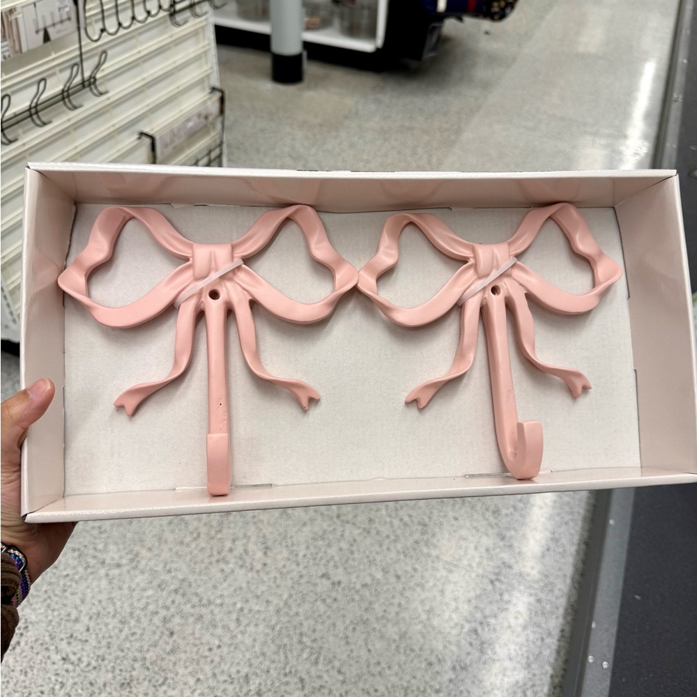 Pink Bow Wall Hooks Set of 2